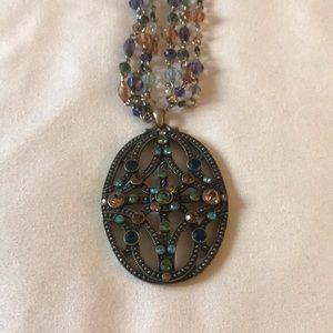 NEW • Vintage Brooch Style Pendant Necklace with Beaded Chain Trio 💎